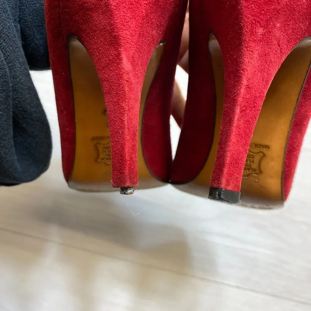 Vintage Yves Saint Laurent Heel Pumps Women Size 8 N Red Suede Pointed Toe - Picture 6 of 11